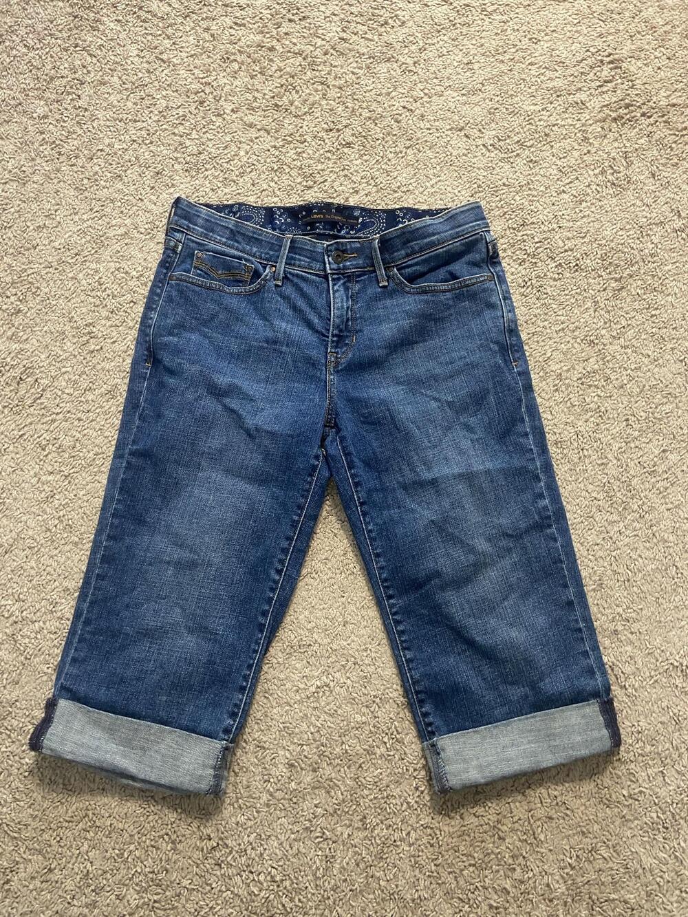 Levi's 525 Perfect Waist Jeans Womens 10 Blue Mid Rise Cuffed Capri Denim